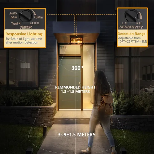 Miniatura 4 de Luces de techo para exteriores con sensor de movimiento, color negro, actualizadas del anochecer al amanecer, montaje empotrado, 2 luces cerca