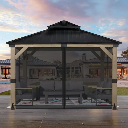 Miniatura 2 de Aoodor Mosquitera Universal para Gazebo de 10 x 10 pies, 4 Paneles Laterales de Repuesto con Cremalleras Dobles para Patio, Patio Trasero, Terraza