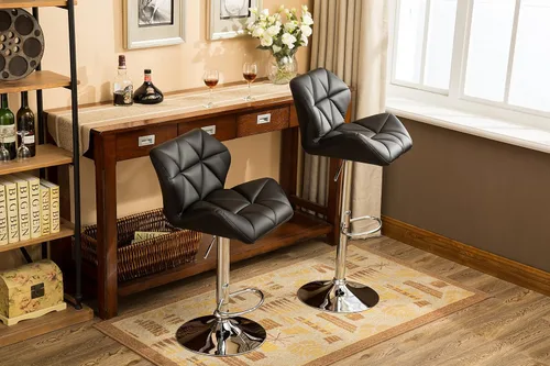 Miniatura 4 de Roundhill Furniture PC190BK Glasgow taburetes de bar con altura ajustable, Metal, Negro