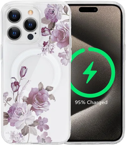 Miniatura 13 de Funda magnética de flores para iPhone 15 [compatible con MagSafe] Bonito patrón floral transparente a prueba de golpes