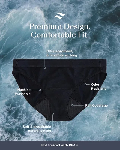 Miniatura 5 de saalt Ropa interior reutilizable para el período: cómoda, delgada y te mantiene seca de todas las fugas (algodón, bikini)