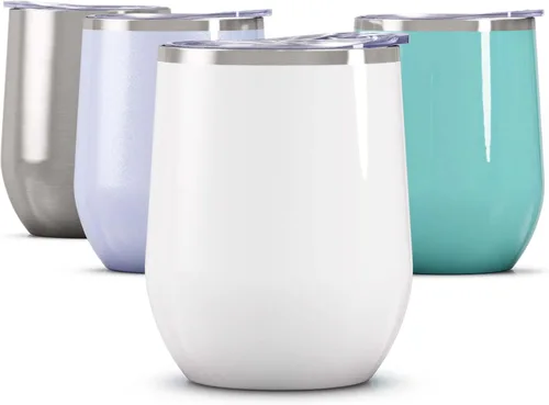Miniatura 11 de Maars Bev - Vaso de vino de acero inoxidable sin tallo con tapa, aislado al vacío de 12 onzas, a prueba de derrames, apto para viajes, vasos midnight