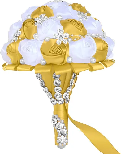 Miniatura 7 de XINNI Ramo de boda negro para novia, dama de honor, satén con diamantes de imitación y perlas para boda, fiesta de quinceañera, negro y marfil