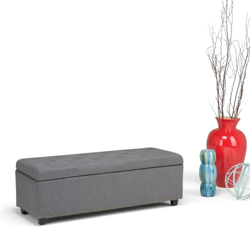 Miniatura 12 de Otomano rectangular de almacenamiento Simpli Home Hamilton, Madera, Gris pizarra Pizarra gris