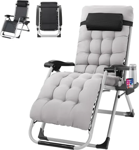 Miniatura 11 de VINGLI Silla Acolchada de Gravedad Cero, Silla de Salón con Cojín y Bandeja Removibles, Sillas Plegables Reclinables para Patio, Silla Reclinable
