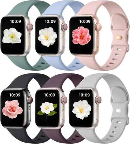 Miniatura 18 de Maledan Paquete de 6 correas compatibles con Apple Watch de 38mm 40mm 41mm 42mm 44mm 45mm 46mm 49mm, mujeres y hombres, correa deportiva de silicona