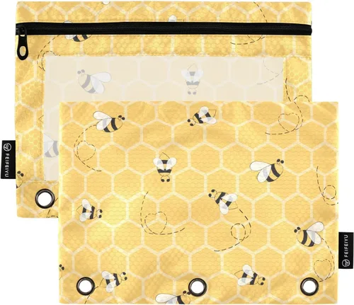 Miniatura 20 de Estuche para lápices de fresas rosas para carpetas de 3 anillas, estuche para lápices, bolsa de maquillaje con ventana transparente para almacenar