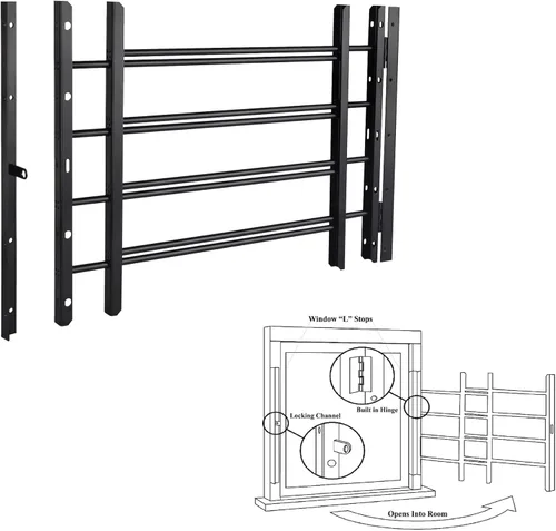 Miniatura 8 de Grisham PP SPAG Barras de Seguridad para Ventanas con Liberación Rápida de Emergencia, (Blanco, 5 Barras) 22'' de Alto x 22''- 42'' de Ancho