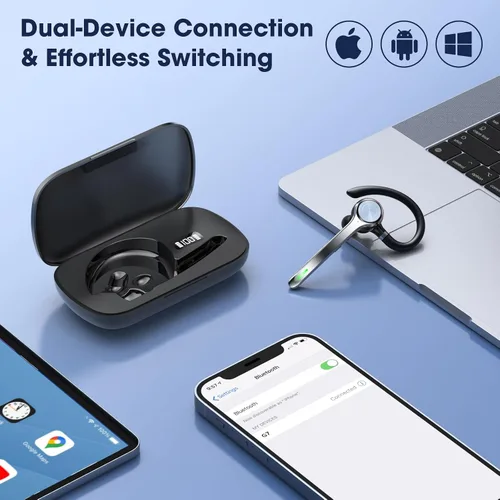 Miniatura 6 de Ngsod Auriculares Bluetooth, auricular inalámbrico con micrófono de cancelación de ruido mejorado, funda de carga de 500 mAh compatible con tiempo