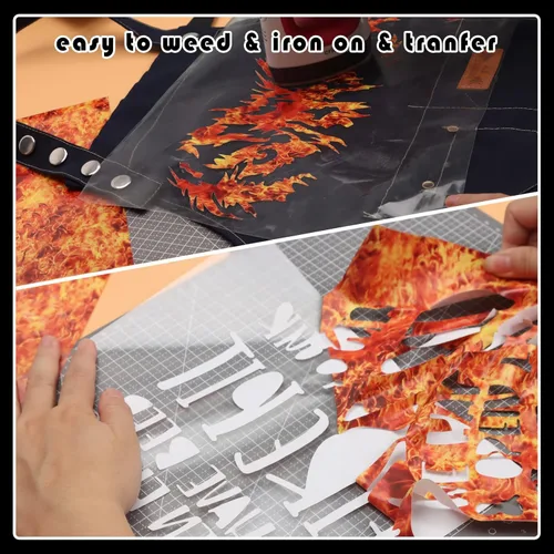 Miniatura 7 de Tintnut Rollo de vinilo de transferencia de calor HTV que brilla en la oscuridad, 12 pulgadas x 5 pies, estampado de fuego ardiente naranja