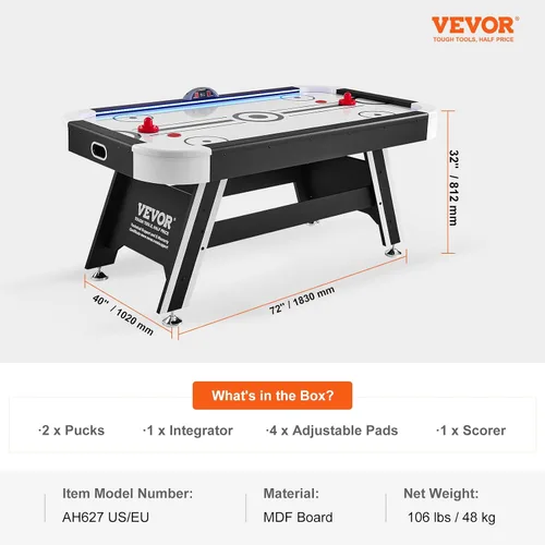Miniatura 7 de VEVOR Mesas de hockey de aire de 72 y 89 pulgadas con marcador LED, mesa de juegos 3 en 1 de 88 pulgadas (hockey, billar, ping pong), incluye