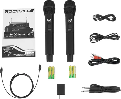 Miniatura 6 de Rockville Sistema de micrófono inalámbrico dual RKI60 con mezclador de karaoke de 8 canales, rango de 200 pies, 2 micrófonos y cables incluidos