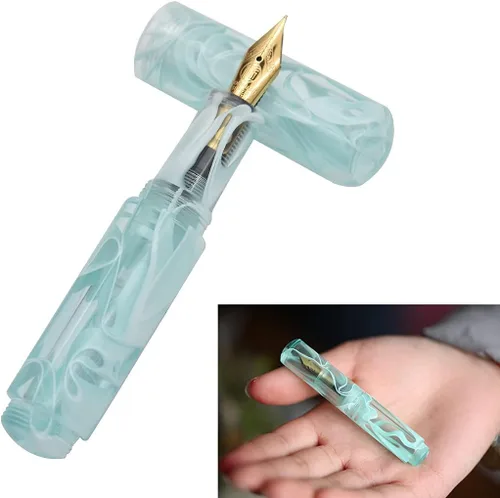 Miniatura 2 de Mini pluma estilográfica acrílica de resina fina pluma de bolsillo de viaje, juego de estuche para bolígrafo de escritura, llenado de botellas