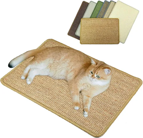 Alfombrilla de rascar para gatos, 23.6 x 15.7 pulgadas, rascadores de sisal natural para gatos de interior con cintas de velcro, tapete para rascar