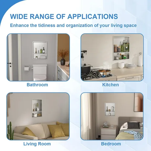 Miniatura 3 de Lordear Niche de baño 21 x 17 pulgadas, estante rectangular empotrado, no necesita azulejos, inserto de pared para almacenamiento, moderno estante