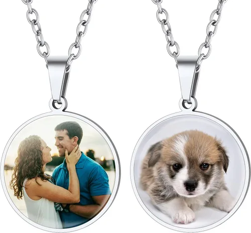 FindChic Etiquetas de perro personalizadas para hombres con silenciador, texto personalizado grabadofoto impresa, etiqueta de identificación militar