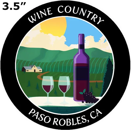 Miniatura 2 de Vinyard - Wine Country - Paso Robles, California 3.5 pulgadas DIY Adhesivo de vinilo adhesivo de aventura vacaciones tema novedad apliques Negro