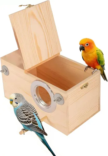 Miniatura 9 de kathson Caja nido de cacatúas, casa nido de periquitos de madera, cajas de apareamiento de loros, caja anidable de pájaros para periquitos, conure