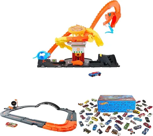 Miniatura 7 de Hot Wheels - Juego de pista para autos modelo City Toy Car Track Set, Pizza Slam Cobra Attack Playset, Cola de serpiente en espiral con Randomizer