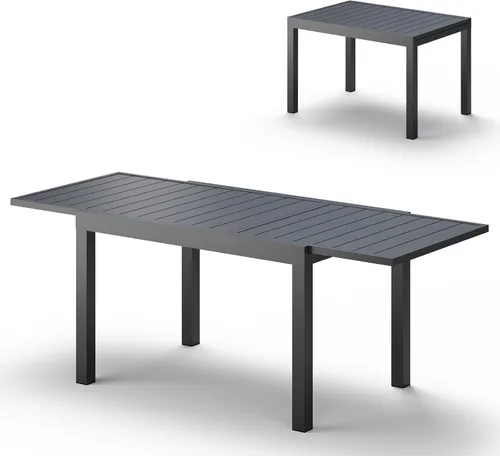 Mesa de comedor expandible de aluminio para patio al aire libre para 4-8 personas, mesa rectangular para todo tipo de clima (48"-79") con rieles