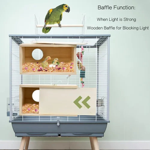 Miniatura 2 de Caja de anidación de periquitos CooShou, nido natural de pino para cacatúas, caja de cría de pájaros, casa transparente acrílica con tablero