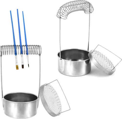 QWORK Lavadora de pinceles portátil para artistas con pantalla extraíble, tanque limpiador de pinceles de acero inoxidable y soporte de resorte para