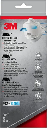 Miniatura 2 de 3M Aura Particulate Respirator 9205+ N95, Lightweight, 3 Panel Designed Helps Provide Comfortable and Convenient Respiratory Protection, 3-Pack