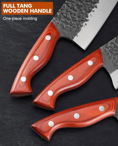 Miniatura 6 de Juego de cuchillos de carnicero profesional, cuchilla de carne pesada forjada a mano, cuchillo de chef serbio, cuchillo de deshuesado vikingo, juego