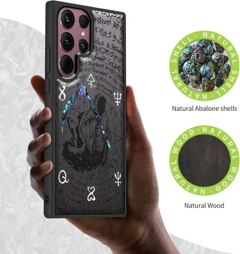 Miniatura 2 de Carveit Funda de madera de diseñador para Samsung Galaxy S22 Ultra (grabado en madera e incrustaciones de carcasa) compatible con cargadores Grim