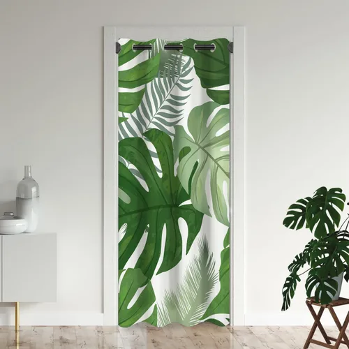 Cortinas opacas de hojas verdes tropicales para puertas, hojas de palmera hawaiana, cortina opaca verde para armario de dormitorio de niños, con