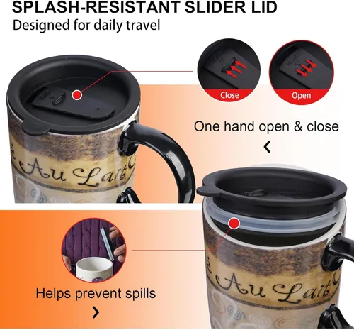 Miniatura 5 de A Ting taza alta de viaje de cerámica de 17 onzas Tapa sellada con caja de regalo, Cafe