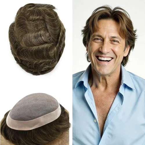 Miniatura 34 de Mens Toupee Hair Piece For Men Fine Mono Men Hair System Toupee For Men Hair Piece Real Human Hair System For Men Protesis Capilar Para Hombre 6x9