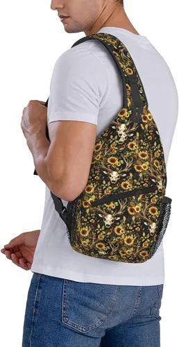 Miniatura 6 de Small Crossbody Bags for Women Men - Vintage Deer Skull Sunflowers Print Adjustable Shoulder Bag Fanny Packs Belt Sling Bag Crossbody Purses