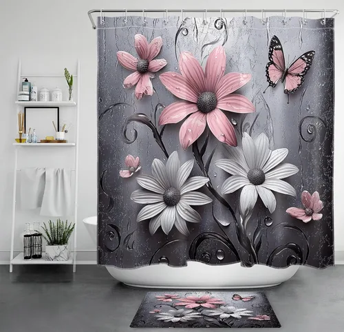 Miniatura 53 de LB Get Naked - Cortina de ducha pequeña de 48 x 68 pulgadas, forro de cortina de ducha de tamaño medio azul y rosa, cortinas de ducha estrechas
