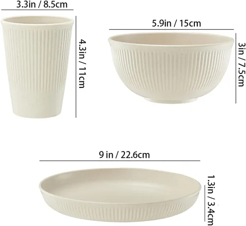 Miniatura 3 de Juego de vajilla de paja de trigo de 18 piezas HXYPN irrompible y reutilizable Juego de tazas de cocina, platos y cuencos aptos para lavavajillas