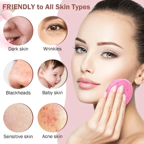 Miniatura 3 de 300 esponjas faciales comprimidas, esponjas faciales naturales para limpieza, almohadillas exfoliantes faciales desechables para esteticistas (rosa)
