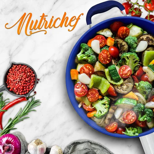 Miniatura 7 de NutriChef Sartén antiadherente extra grande de 14 pulgadas con mango de silicona, revestimiento de cerámica, mango de silicona azul, resistente a