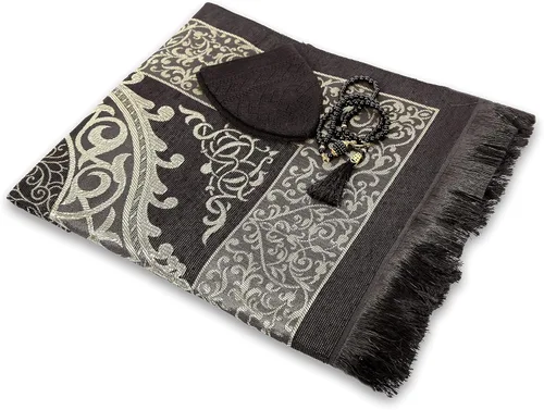 Miniatura 2 de Alfombra de oración musulmana con cuentas de oración, sombrero kufi para hombres y mujeres, 100% transpirable, gorro de calavera negra, tapete