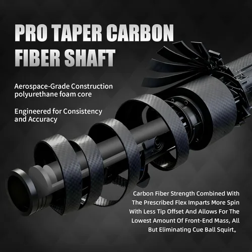 Miniatura 3 de Taco de piscina de fibra de carbono, eje de fibra de carbono premium, palos de billar Pro Taper con punta multicapa, agarre sin envoltura, junta