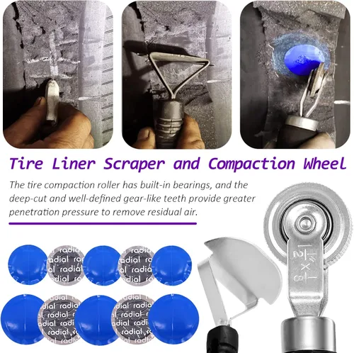 Miniatura 5 de Swpeet 25 piezas de 1.260 in, 1.654 in, 2.283 in, herramienta de reparación de parches de neumáticos y rueda de rodillo con raspador