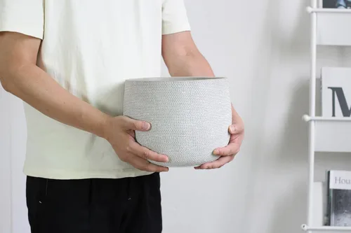 Miniatura 2 de Olly & Rose Barcelona Maceta de Cerámica Grande 25cm 10 Pulgadas - Macetas de Flores Gris Claro Blanco Claro - Macetas para Interior y Exterior
