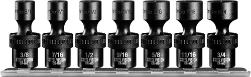 Juego de 7 piezas de enchufes giratorios de impacto de 3/8 pulgadas, enchufes giratorios universales de 3/8-3/4 pulgadas, 6 puntos, SAE, Cr-Mo,