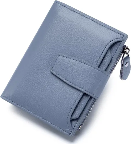 Miniatura 16 de Cartera de piel plegable con bloqueo RFID para mujer, tarjetero compacto con bolsillo con cremallera para monedas y 4 ventanas de identificación