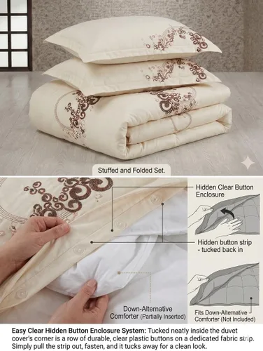 Miniatura 3 de Royal Bedding Sophia - Juego de funda de edredón bordada de 3 piezas, 100% algodón, 300 hilos