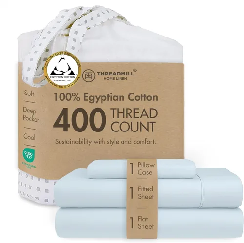 Miniatura 24 de Threadmill - Juego de sábanas de algodón egipcio para cama tamaño King Juego de sábanas de cama King 100% de algodón egipcio certificado Sábanas