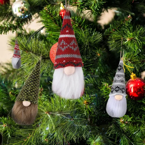 Miniatura 5 de 12 piezas para colgar en el árbol de Navidad, enanos de felpa suecos, hechos a mano, Papá Noel, elfo, decoraciones de Navidad, decoración