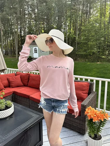 Miniatura 5 de ASTANFY Sudadera con cuello redondo para mujer, con estampado de letras "Mama", manga larga, suelta, de moda, con capucha