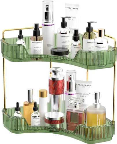 GTI Organizador de 2 niveles para encimera de baño, organizador de esquina multifuncional para encimera de baño, organizador de maquillaje y perfume
