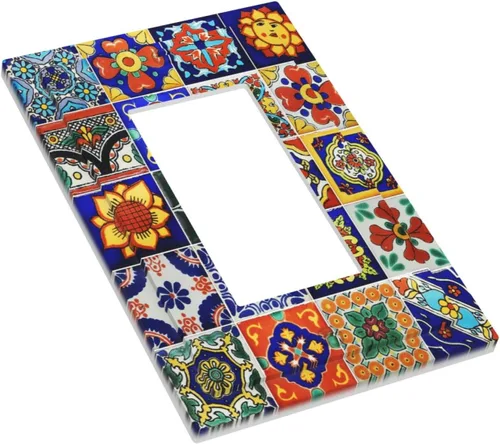 Miniatura 3 de Azulejos tradicionales de Talavera mexicanos españoles marroquíes individuales Rocker/Decora Light Switch Plate Decorativo 1 Gang Outlet Cover Placa