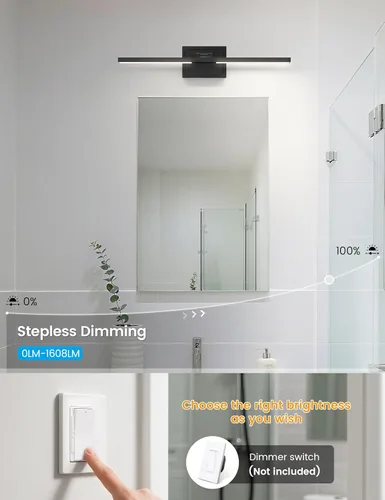 Miniatura 4 de NIORSUN Lámpara de baño moderna de 24 pulgadas, 24 W, 5CCT, regulable, luces LED negras sobre espejo, luces de tocador para baño, espejo de baño